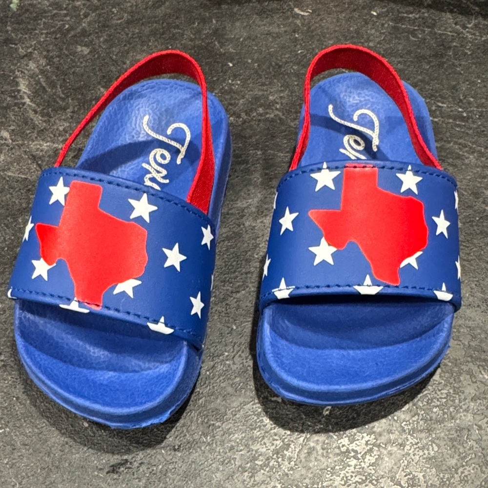 Toddler Kids Blue and Red Texas Slide Sandals 5c